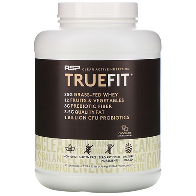 RSP Nutrition TrueFit, сывороточный протеиновый коктейль из экологически чистых ингредиентов, шоколад, 1,92 кг (4,23 фунта)