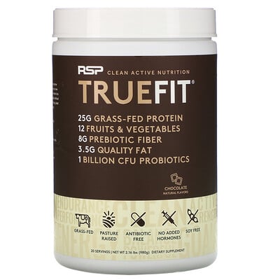 RSP Nutrition TrueFit, сывороточный протеиновый коктейль из экологически чистых ингредиентов, шоколад, 940 г (2 фунта)