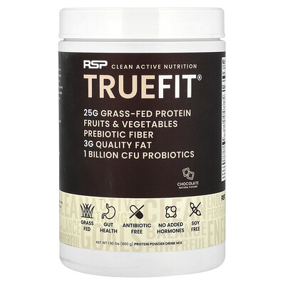 RSP Nutrition, Truefit, batido de proteínas de suero de leche de animales alimentados con pasturas, sabor chocolate, 940 g (2 lb)