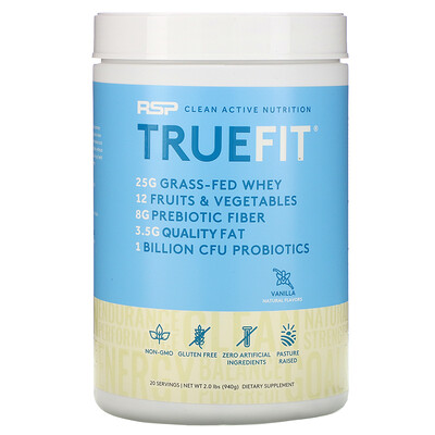 RSP Nutrition TrueFit, сывороточный протеиновый коктейль из экологически чистых ингредиентов, ваниль, 940 г (2 фунта)