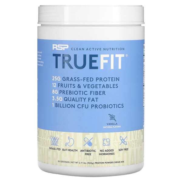 RSP Nutrition, TrueFit, GrassFed Whey Protein Shake, Vanilla, 2.11 lbs