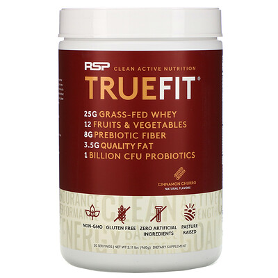 RSP Nutrition TrueFit, Grass-Fed Whey Protein Shake, Cinnamon Churro, 2 lbs (940 g)