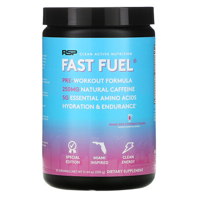 RSP Nutrition Fast Fuel, Pre-Workout Formula, Hydration & Endurance, Miami Vice Coconut Colada, 11.64 oz (330 g)