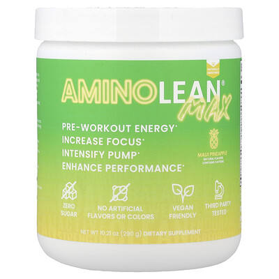 RSP Nutrition, AminoLean® Max, Energía preentrenamiento, Piña de Maui, 290 g (10,21 oz)