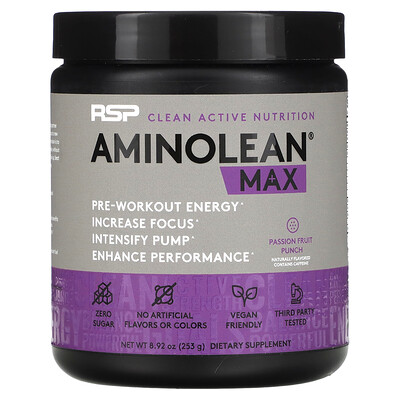 

RSP Nutrition AminoLean Max Pre-Workout Energy Passion Fruit Punch 8.92 oz (253 g)