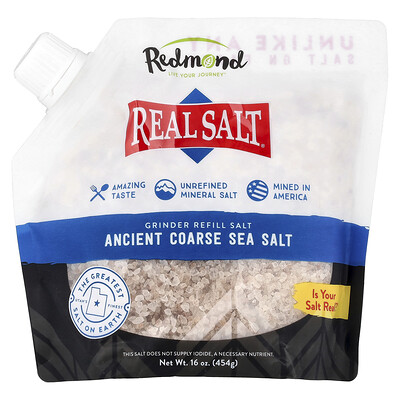 Redmond, Real Salt®, Sal marina gruesa ancestral, Repuesto de sal para moler, 454 g (16 oz)