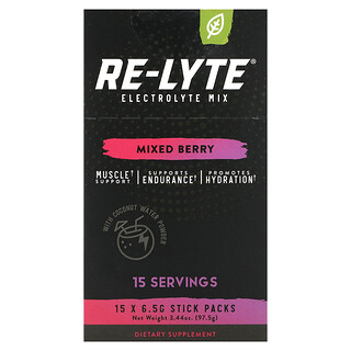 Redmond, Mezcla de electrolitos Re-Lyte, Bayas mixtas, 15 sobrecitos, 6,5 g (0,23 oz) cada uno