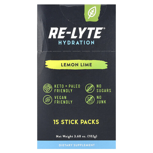 Redmond, Re-Lyte® Hydration, Lemon Lime , 15 Stick Packs, 0.24 oz (6.8 g) Each