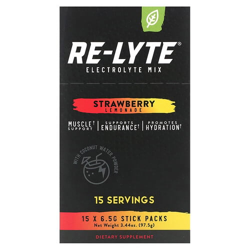 Redmond, Re-Lyte® Hydration, Strawberry Lemonade, 15 Stick Packs, 0.24 oz (6.3 g) Each