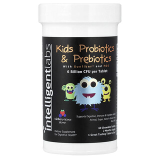 Intelligent Labs, Kids Probiotics & Prebiotics, Wildberry-licious, 60 Chewable Tablets