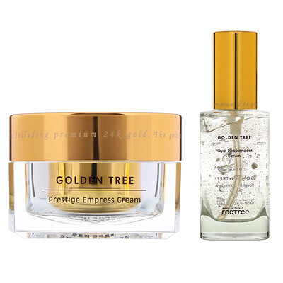 Rootree Golden Tree Set, Prestige Empress Cream & Royal Resplendent Serum, 1.76 oz (50 g) & 1.69 oz (50 ml)