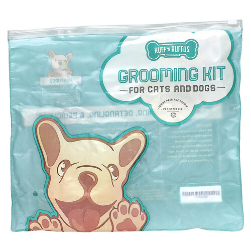 Ruff 'N Ruffus, Kit de aseo para gatos y perros, Cepillo para descascarillar y cortaúñas, Aqua`` 1 Cepillo para deshidratar, 1 cortaúñas