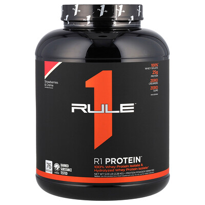 Rule One Proteins  R1 Protein Powder Drink Mix  Strawberries & Creme  5.03 lbs (2.28 kg)
