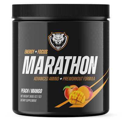 

6AM Run, Marathon, Advanced Amino + Preworkout Formula, Peach Mango, 12.7 oz (360 g)