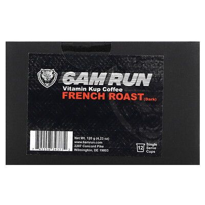 

6AM Run Vitamin Kup Coffee French Roast Dark 12 Single Serve Cups 4.23 oz (120 g)