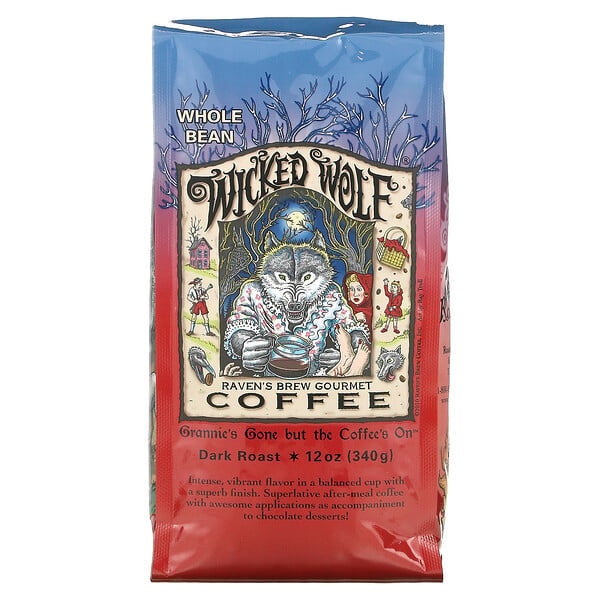 Raven's Brew Coffee, Wicked Wolf Coffee, цельные зерна, темная обжарка, 340 г (12 унций)