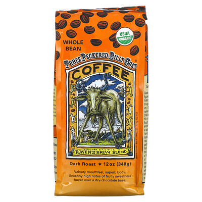 Купить Raven's Brew Coffee Three Peckered Billy Goat Coffee, органический, цельные зерна, темная обжарка, 340 г (12 унций)