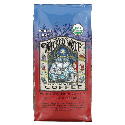 Купить Raven's Brew Coffee Wicked Wolf Coffee, органический, цельные зерна, темная обжарка, 340 г (12 унций)