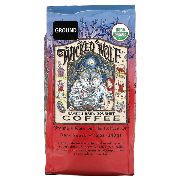 Raven's Brew Coffee, Wicked Wolf Coffee, Organic, Ground, Dark Roast, 12 oz ( 340 g)