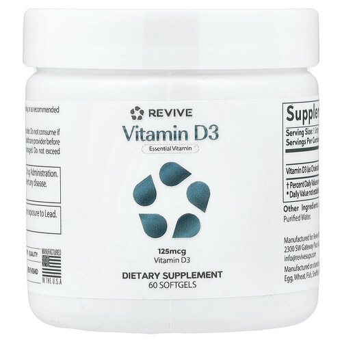 Revive, Vitamin D3, 125 mcg (5.000 IU), 60 Weichkapseln