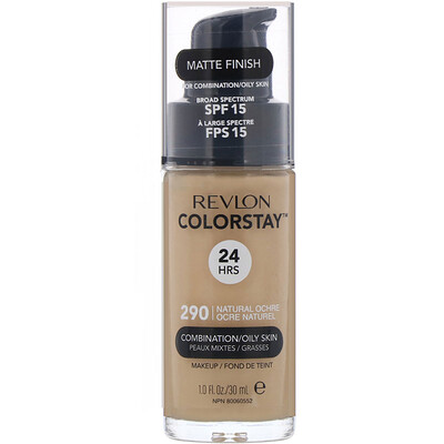 Revlon Тональная основа Colorstay Makeup для комбинированной и жирной кожи, SPF 15, оттенок 290 «Натуральная охра», 30 мл