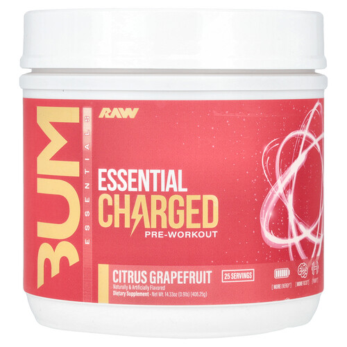 Raw Nutrition, Bum Essentials, Essential Charged Pre-Workout, Citrus Grapefruit, 14.33 oz (406.25 g)