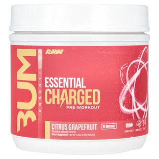 Raw Nutrition, Bum Essentials, Essential Charged Pre-Workout, Citrus Grapefruit, 14.33 oz (406.25 g)
