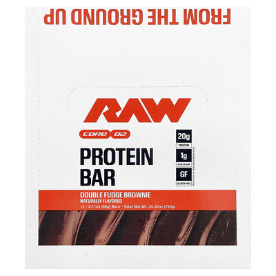 Raw Nutrition, Barrita proteica, Brownie con doble ganache, 12 barritas, 60 g (2,11 oz) cada una