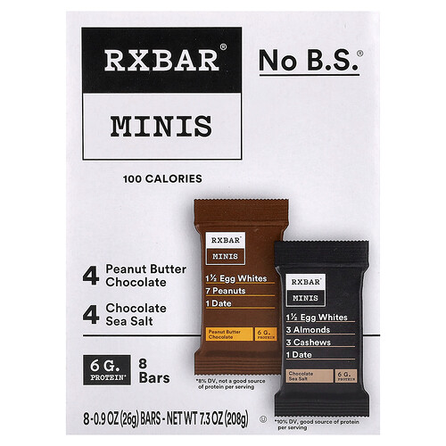RXBAR RX Bar Minis Protein Bars, Chocolate Sea Salt/Peanut Butter Chocolate, 0.9 oz, 8 Bars/Box (19390800 | Quill