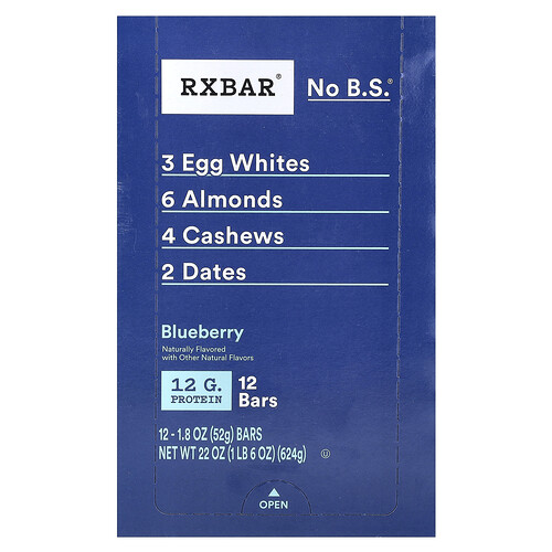 Rxbar Protein Bar, Blueberry, 12 Bars, 1.8 oz (52 g) Each