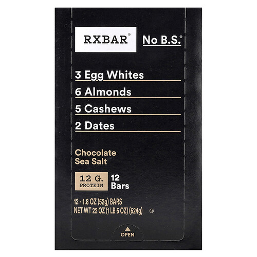Rxbar Protein Bar, Chocolate Sea Salt, 12 Bars, 1.8 oz (52 g) Each