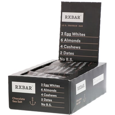 RXBAR Protein Bar, Chocolate Sea Salt, 12 Bars, 1.83 oz (52 g) Each