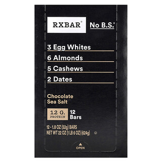 RXBAR, 蛋白棒，巧克力海鹽，12 條，每條 1.8 盎司（52 克）