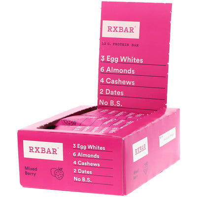 RXBAR Protein Bar, Mixed Berry, 12 Bars, 1.83 oz (52 g) Each