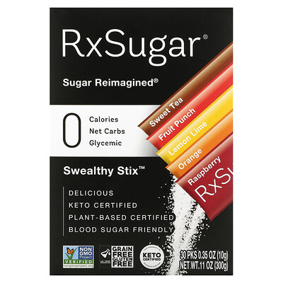 

RxSugar Swealthy Stix, Sweet Tea, фруктовый пунш, лимон и лайм, апельсин, малина, 30 пакетиков по 10 г (0,35 унции)