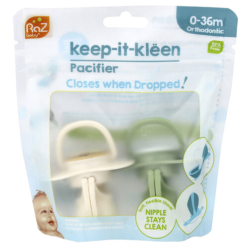 RaZbaby, Keep-It-Kleen Pacifier, 0-36m, Sloth & Panda, 2 Pacifiers