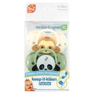 RaZbaby, Smoczek Keep-It-Kleen, 0-36 m, leniwiec i panda, 2 smoczki