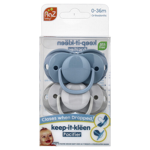 RaZbaby, Keep-It-Kleen tutti, 0-36 kk, sininen ja harmaa, 2 tuttia