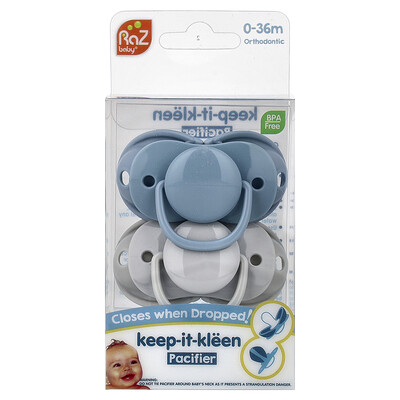 RaZbaby, Keep-It-Kleen-smokk, 0–36 mdr., blå og grå, 2 smokker
