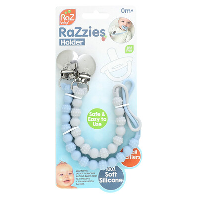 RaZbaby  RaZzies Pacifier Holder  0m+  Blue/Grey  2 Holders