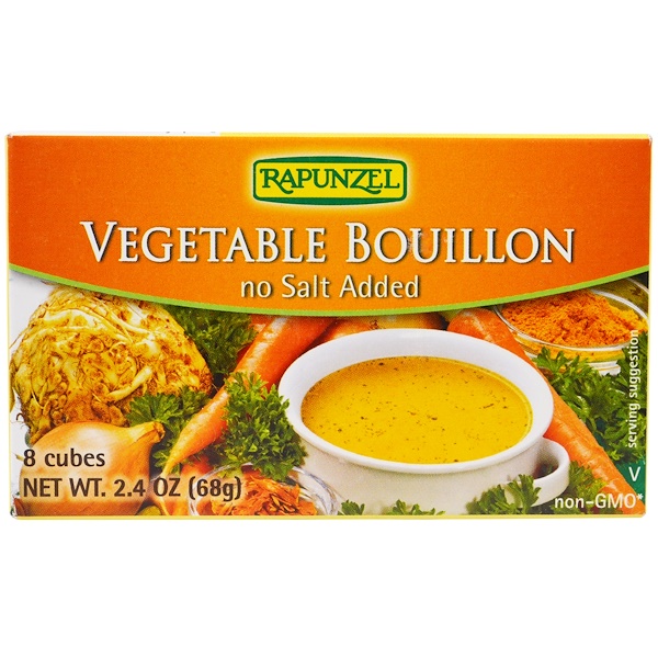 Rapunzel, Vegan Vegetable Bouillon, No Salt Added, 8 Cubes 2.4 oz (68 g