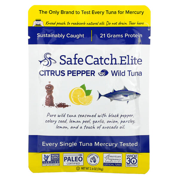 Safe Catch‏, Elite, Wild Tuna,  Citrus Pepper, 2.6 oz (74 g)