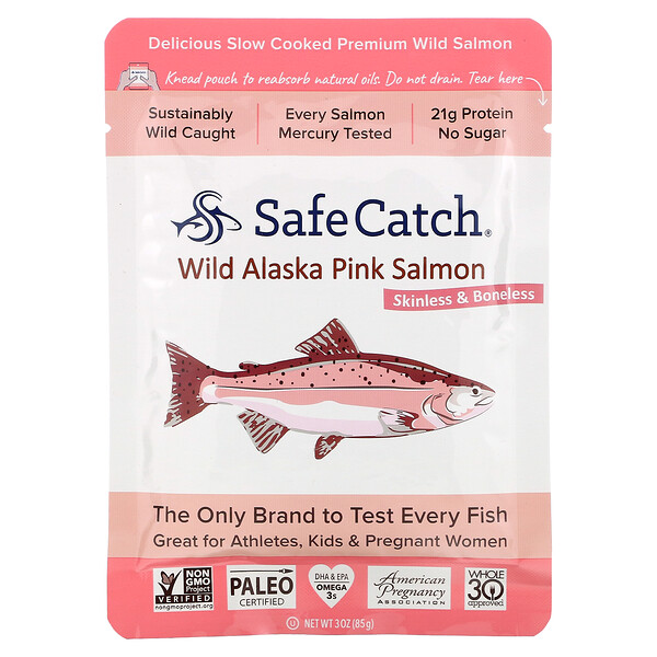 Safe Catch, アラスカ産天然ピンクサーモン、皮・骨なし、85g（3オンス）