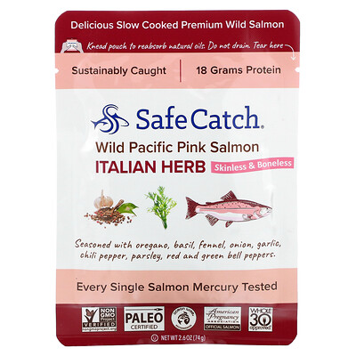 Safe Catch Дикий тихоокеанский горбуша, итальянские травы, 74 г (2,6 унции)