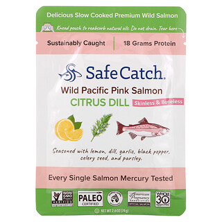 Safe Catch, Wild Pacific Pink Salmon, Skinless & Boneless, Citrus Dill, 2.6 oz (74 g)