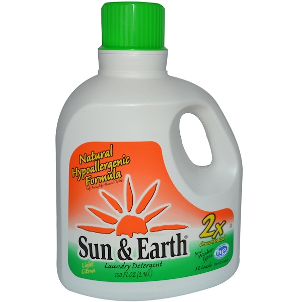 Sun & Earth, Laundry Detergent, Light Citrus Scent, 2x Concentrated, 100 fl oz (2.96 l) (Discontinued Item) 