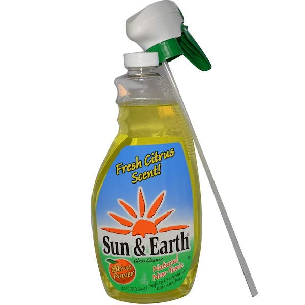 Sun & Earth, Natural Non-Toxic Glass Cleaner, Citrus Power, 22 fl oz (650 ml) (Discontinued Item) 