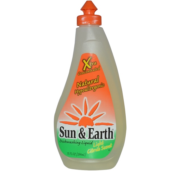 Sun & Earth, Natural Hypoallergenic Dishwashing Liquid, Light Citrus Scent, 13 fl oz (384 ml) (Discontinued Item) 