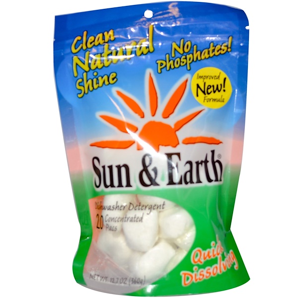 Sun & Earth, Dishwasher Detergent, 20 Concentrated Pacs, 12.7 oz (360 g)  (Discontinued Item) 