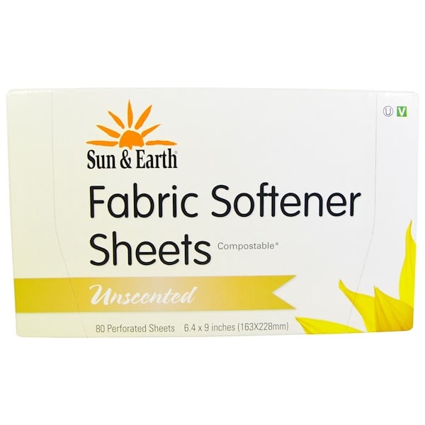 Sun & Earth, Листы- смягчители ткани, без запаха 80 листов, 6.4 дюймов x 9 дюймов каждый